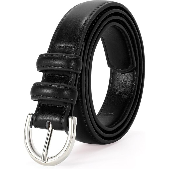 Women Leather Belt Faux Leather Size 26-52 Inch Silver Buckle Thin - Picture 7 of 7